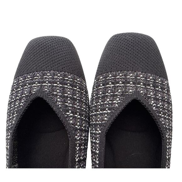 NWT Vivaia Margot 2.0 Square Toe Ballet Flats iBlack Silver Tweed Size 41W/ 10W - Picture 3 of 9